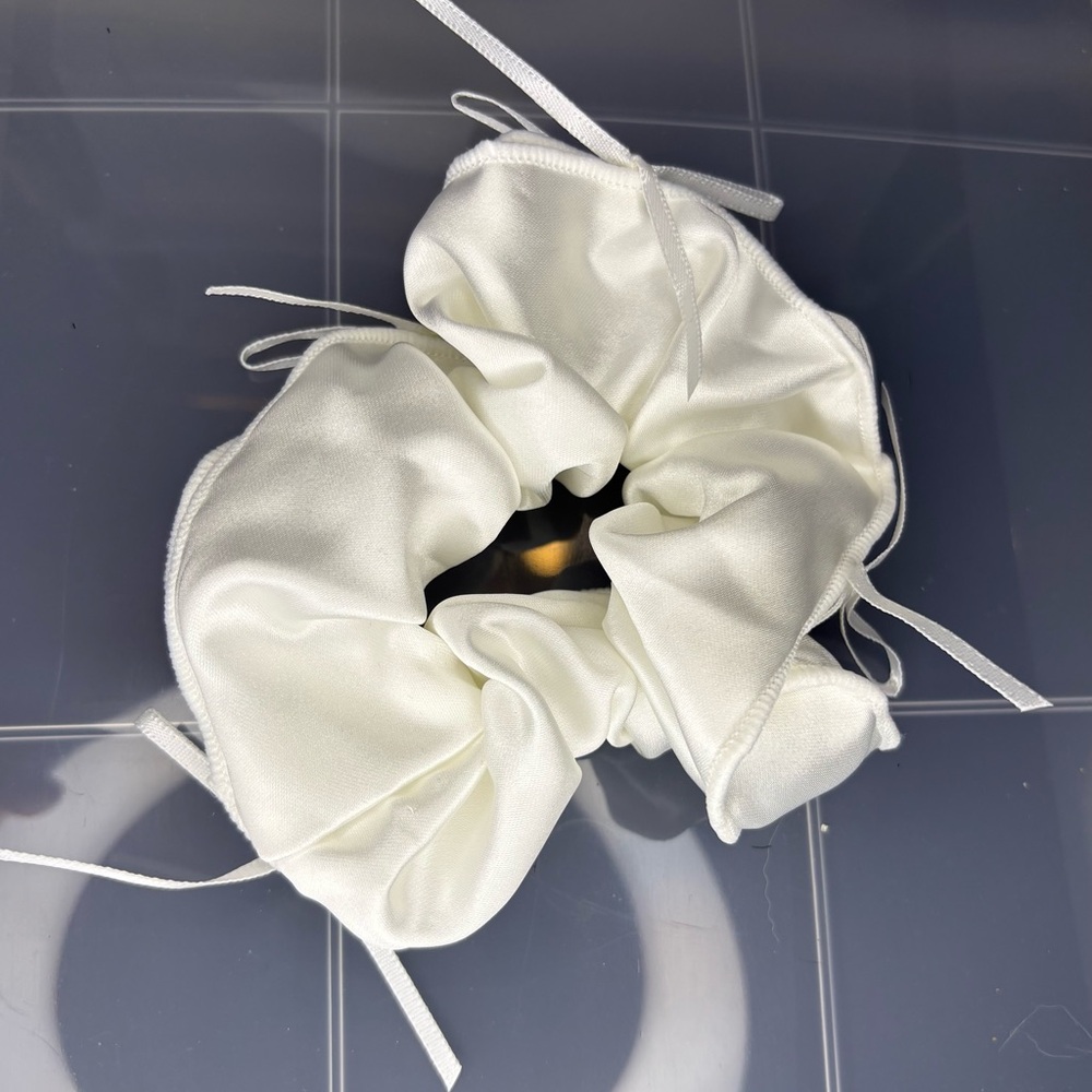 Elegant White Satin Scrunchie